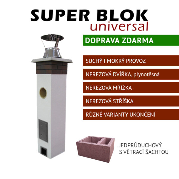 Jednoprůduchový komínový systém s větrací šachtou SUPER BLOK Universal